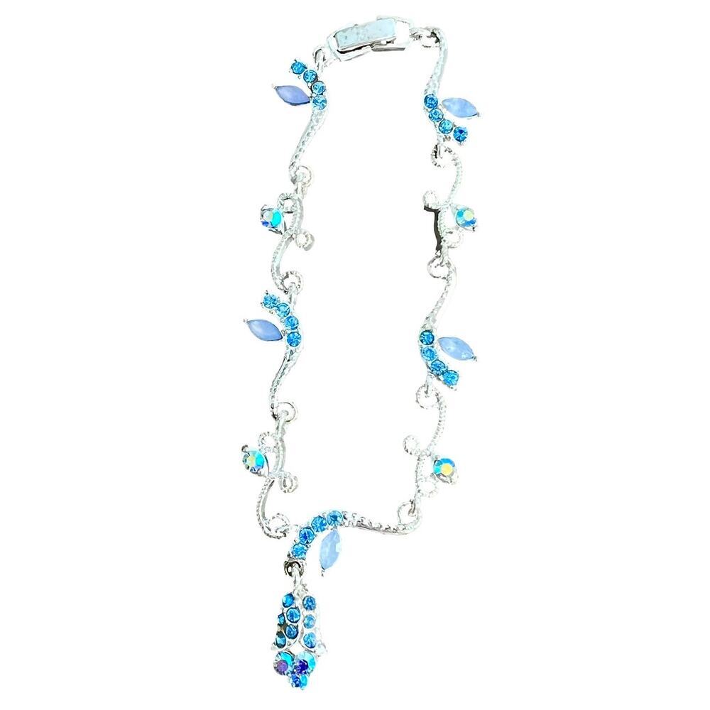 Elegant dainty blue and silver floral rhinestone studded fancy bracelet